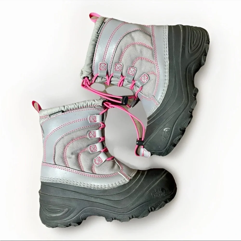The North Face Alpenglow Waterproof IV Insulated Grey Pink Snow Boots Youth 13